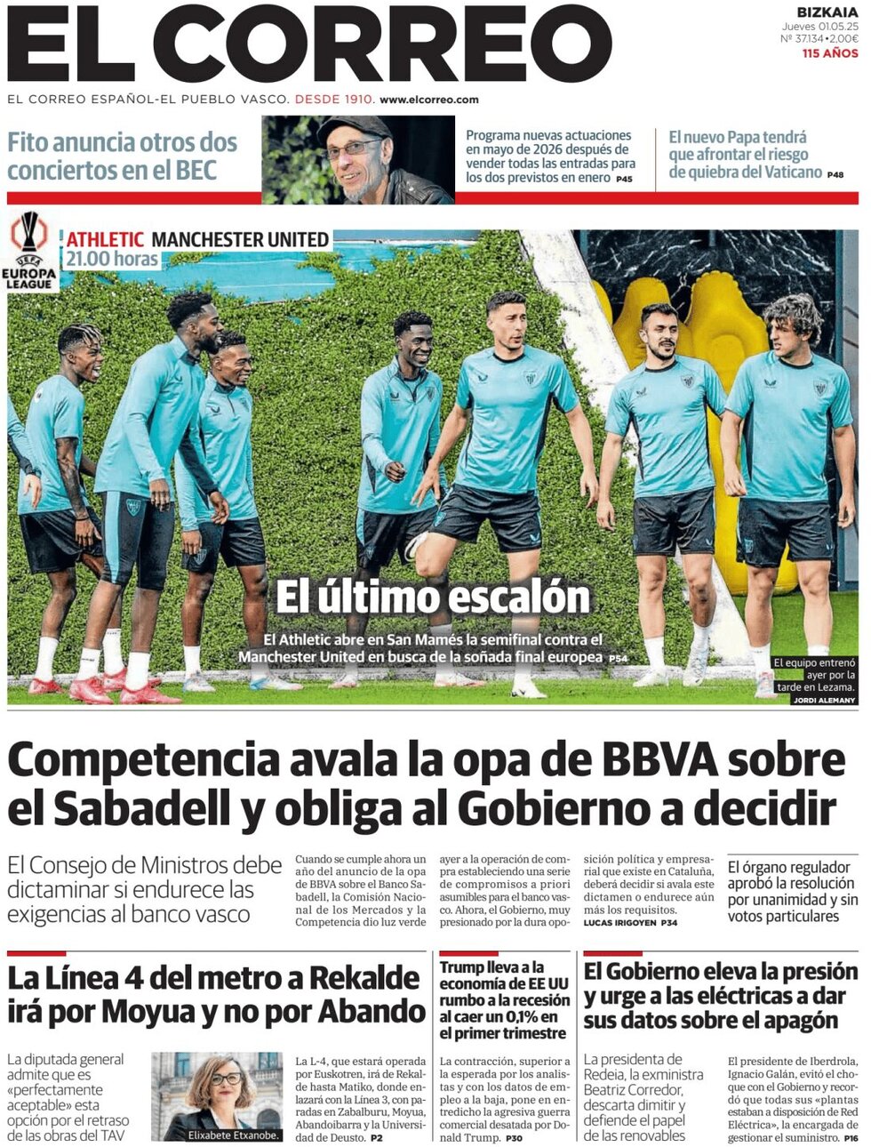 Prima Pagina El Correo 01/05/2025