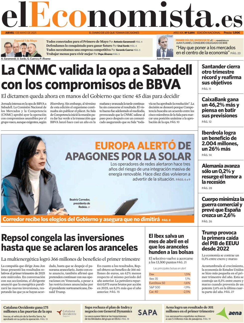 Prima Pagina El Economista 01/05/2025