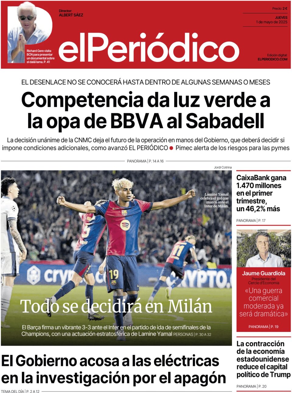 Prima Pagina El Periódico de Catalunya 01/05/2025