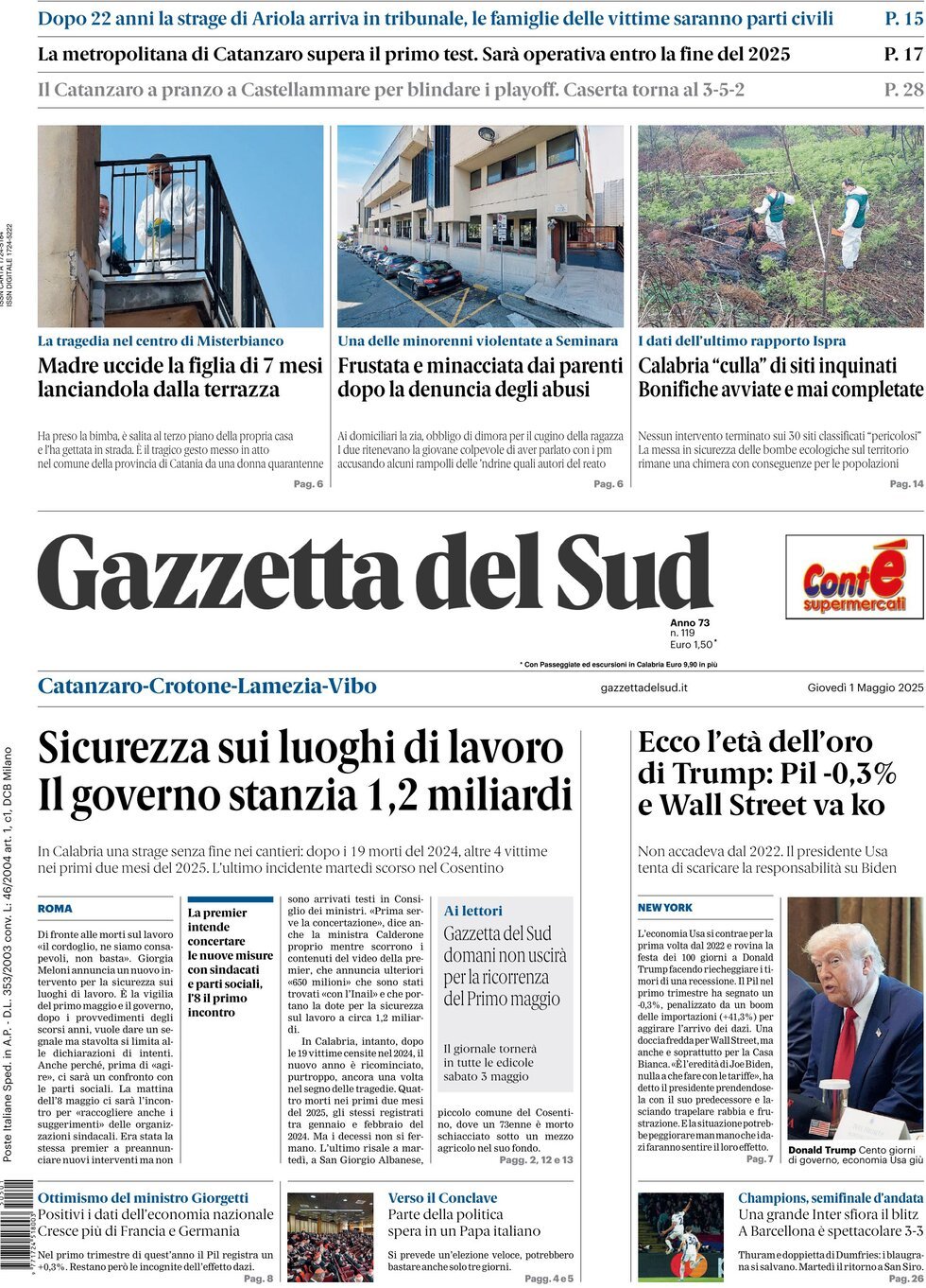 Prima Pagina Gazzetta del Sud (Catanzaro) 01/05/2025
