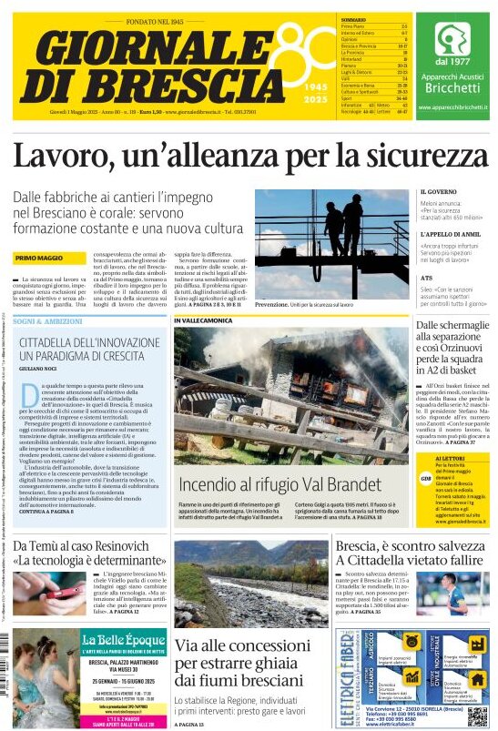 Prima Pagina Giornale di Brescia 01/05/2025