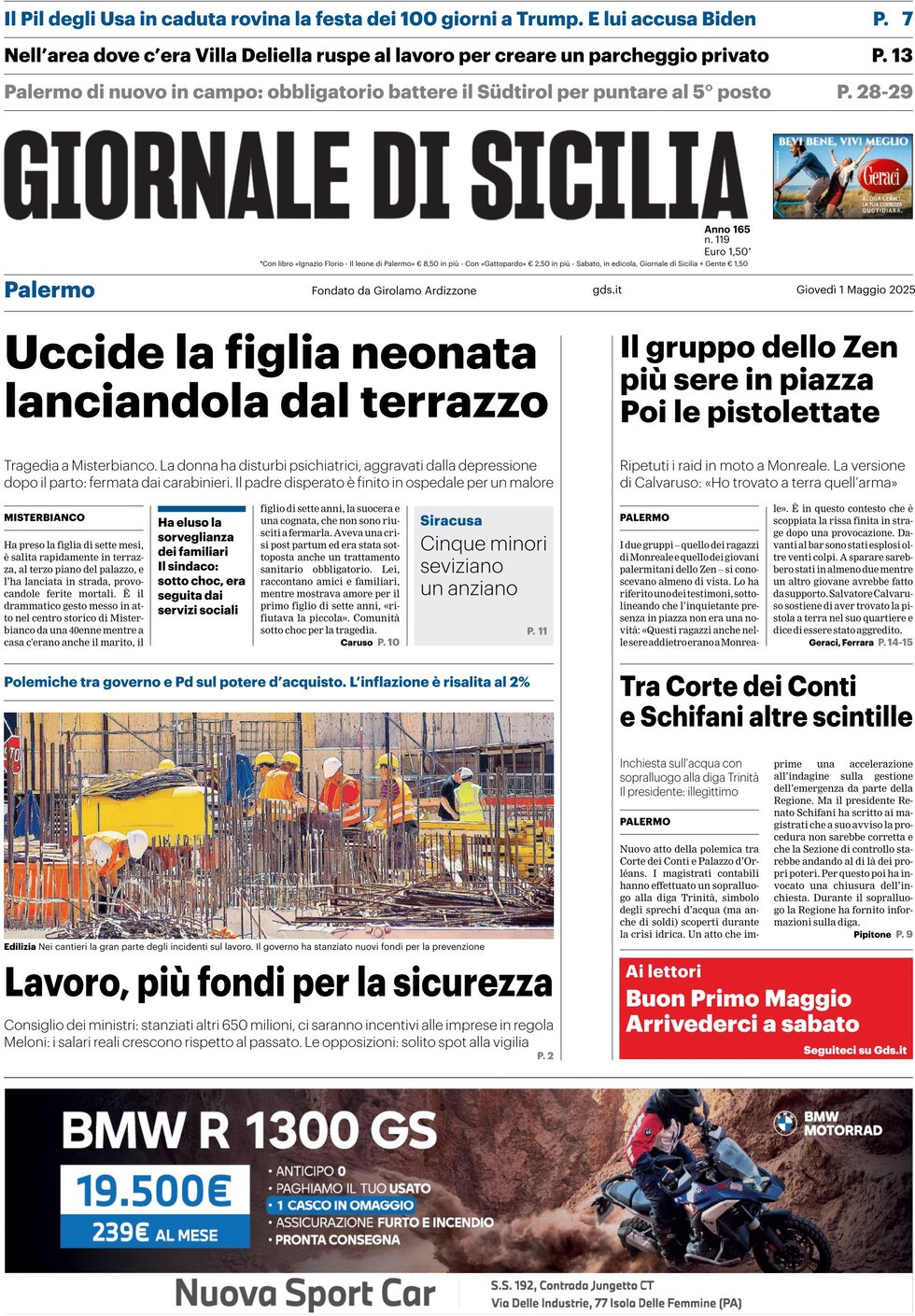 Prima Pagina Giornale di Sicilia (Palermo) 01/05/2025