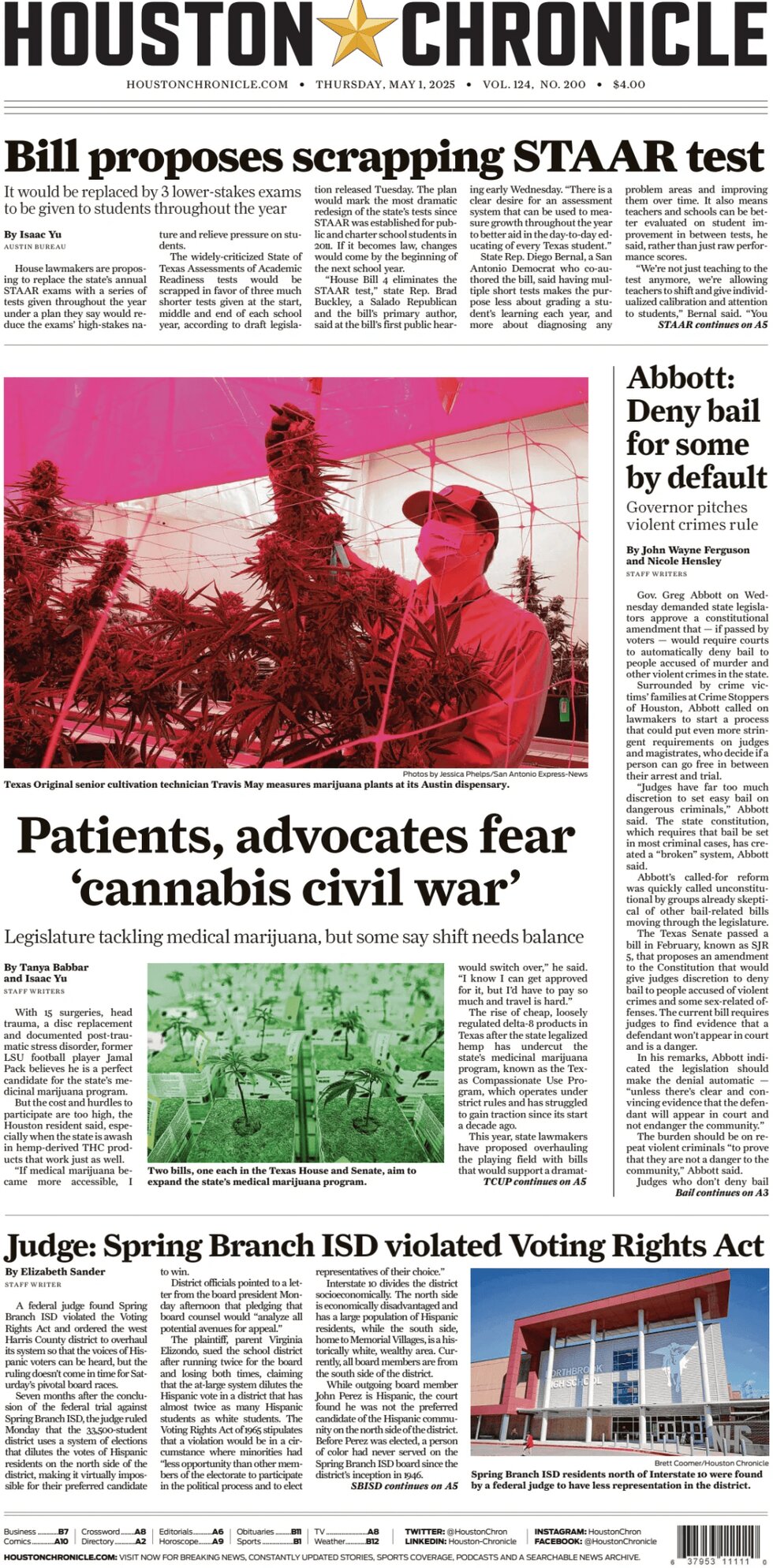 Prima Pagina Houston Chronicle 01/05/2025