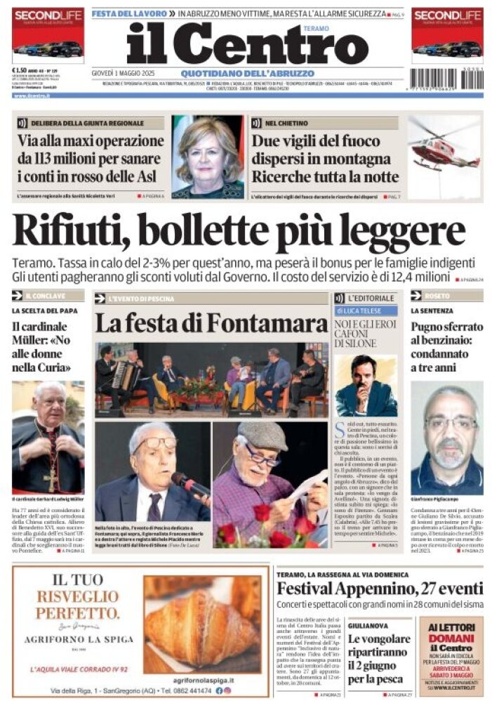 Prima Pagina Il Centro (Teramo) 01/05/2025