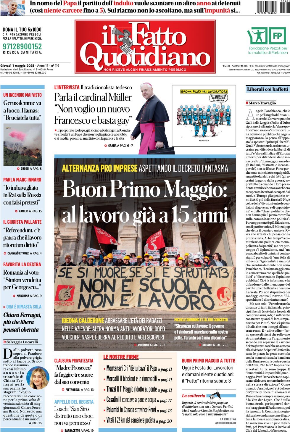 Prima Pagina Il Fatto Quotidiano 01/05/2025