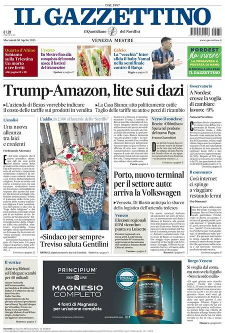 Prima Pagina Il Gazzettino 01/05/2025
