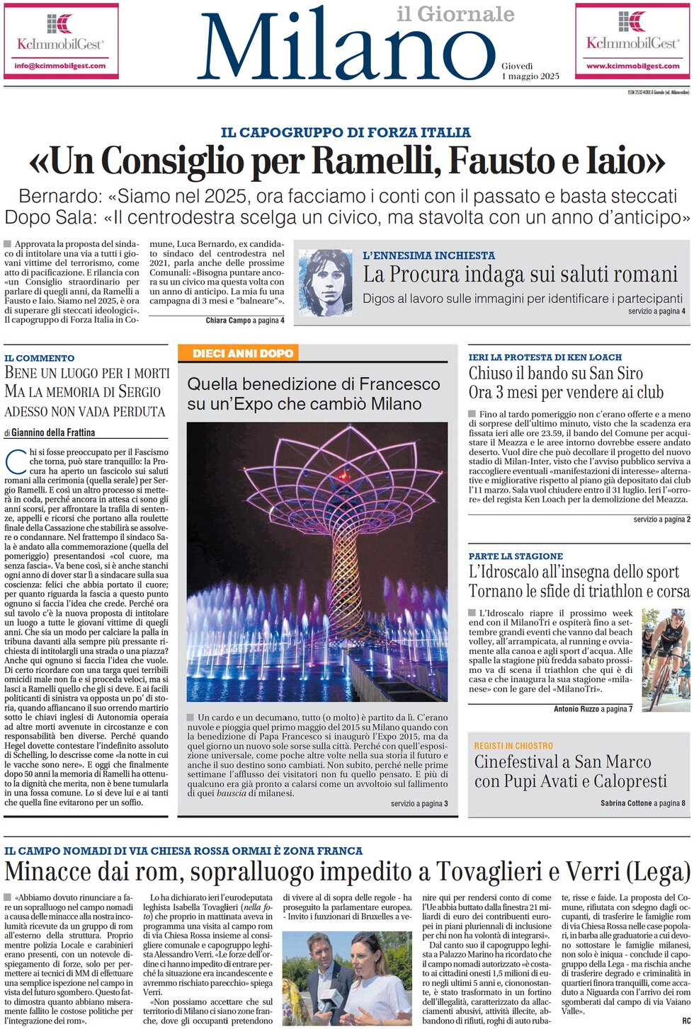 Prima Pagina Il Giornale (Milano) 01/05/2025