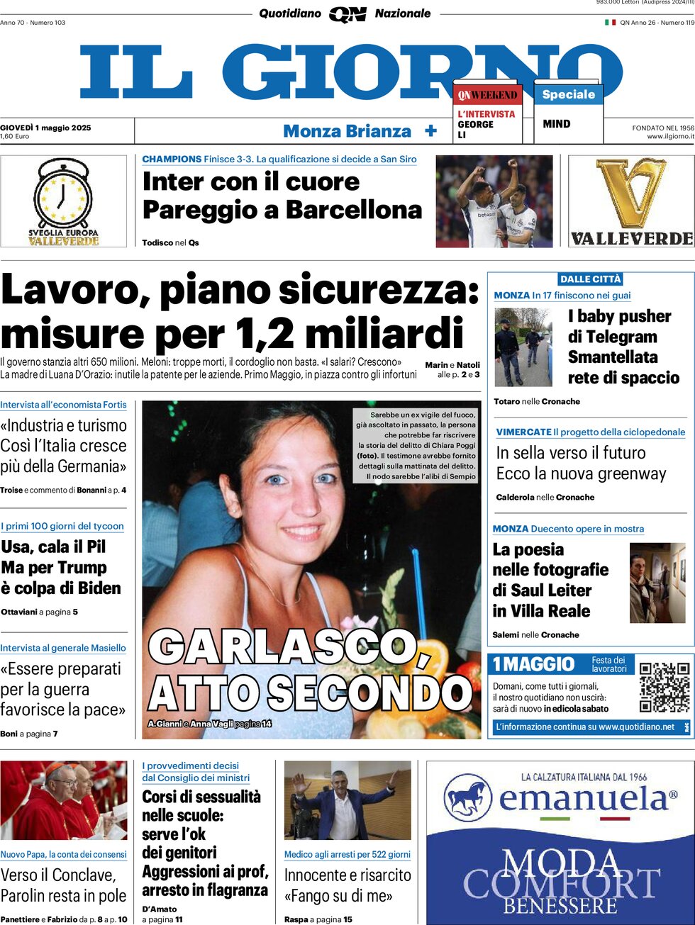 Prima Pagina Il Giorno (Monza Brianza) 01/05/2025