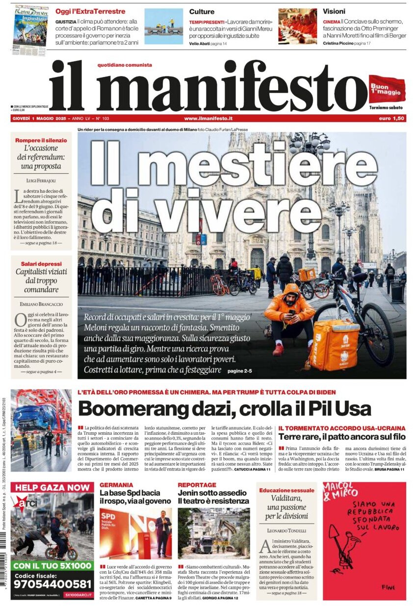 Prima Pagina Il Manifesto 01/05/2025