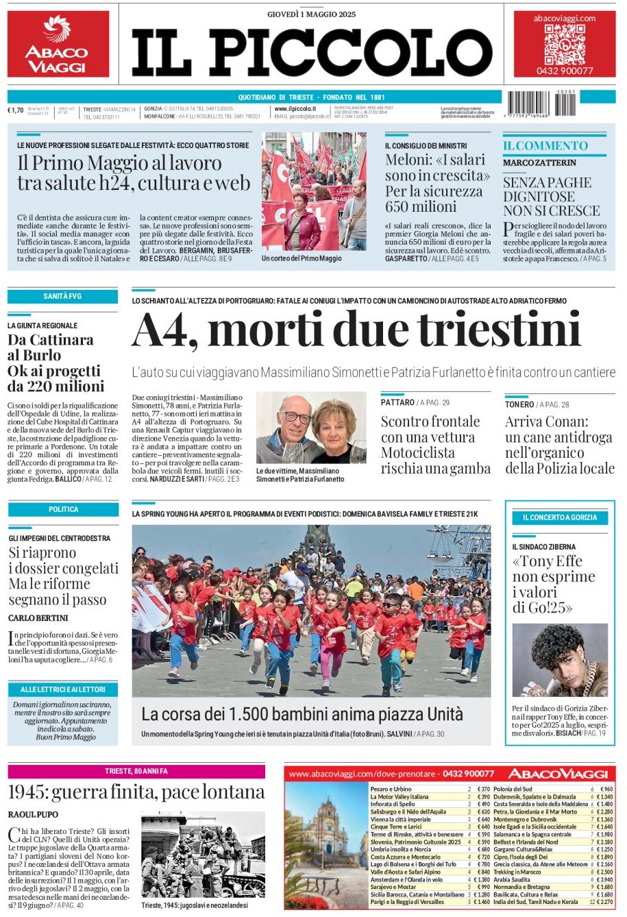 Prima Pagina Il Piccolo (Trieste) 01/05/2025