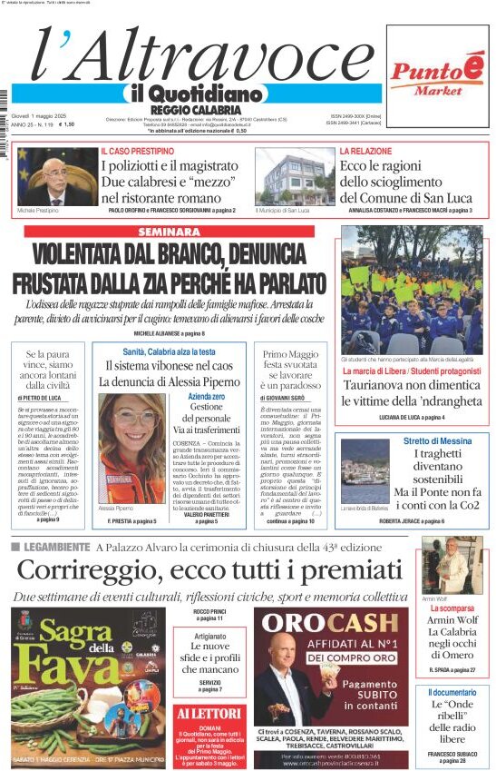 Prima Pagina Il Quotidiano del Sud (Reggio Calabria) 01/05/2025