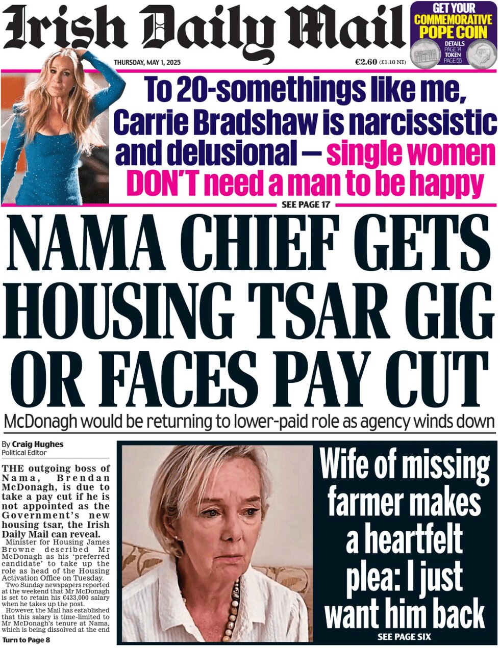 Prima Pagina Irish Daily Mail 01/05/2025