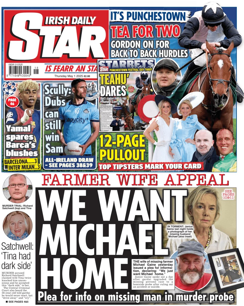Prima Pagina Irish Daily Star 01/05/2025