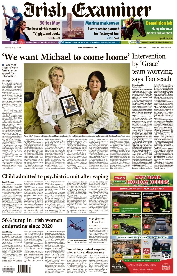 Prima Pagina Irish Examiner 01/05/2025
