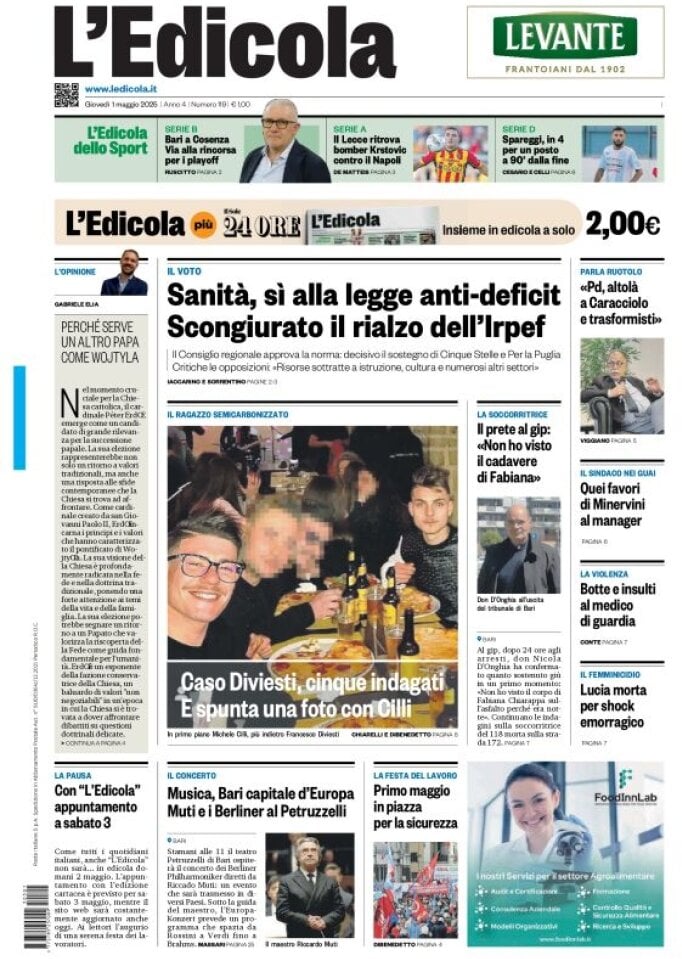 Prima Pagina L'Edicola (Bari) 01/05/2025