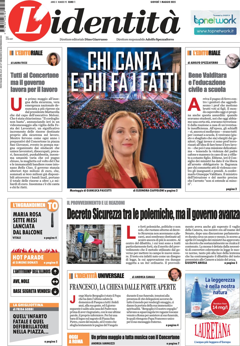 Prima Pagina L'Identità 01/05/2025