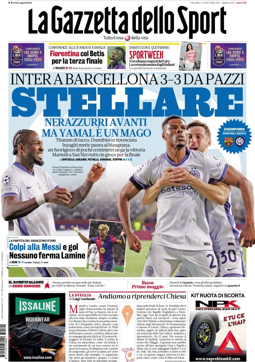 Prima Pagina La Gazzetta dello Sport 01/05/2025