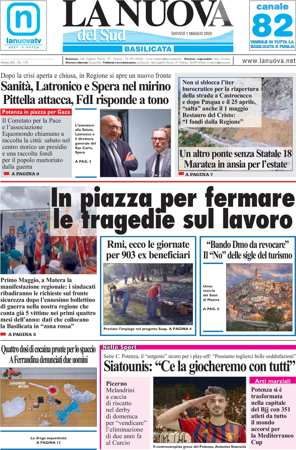 Prima Pagina La Nuova del Sud (Basilicata) 01/05/2025