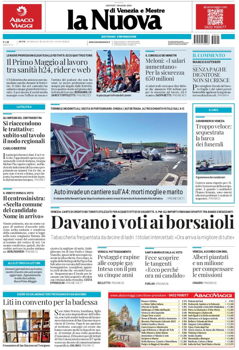 Prima Pagina La Nuova di Venezia e Mestre 01/05/2025