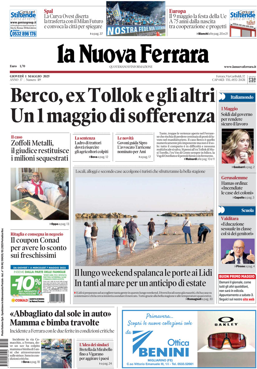 Prima Pagina La Nuova Ferrara 01/05/2025