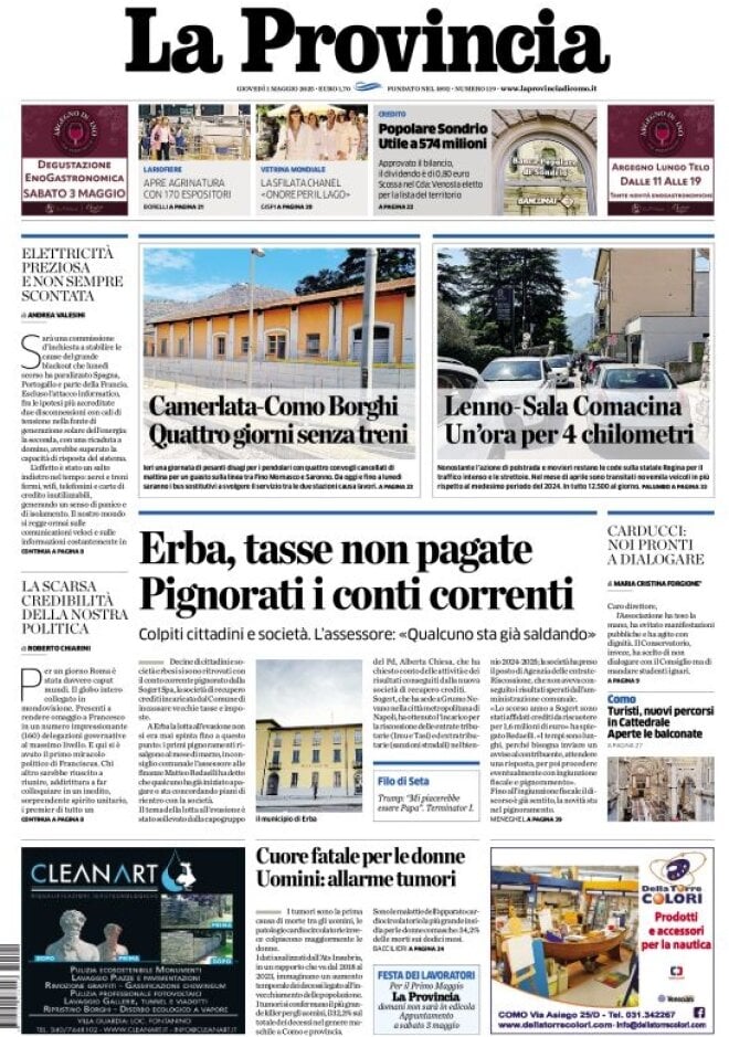 Prima Pagina La Provincia di Como 01/05/2025