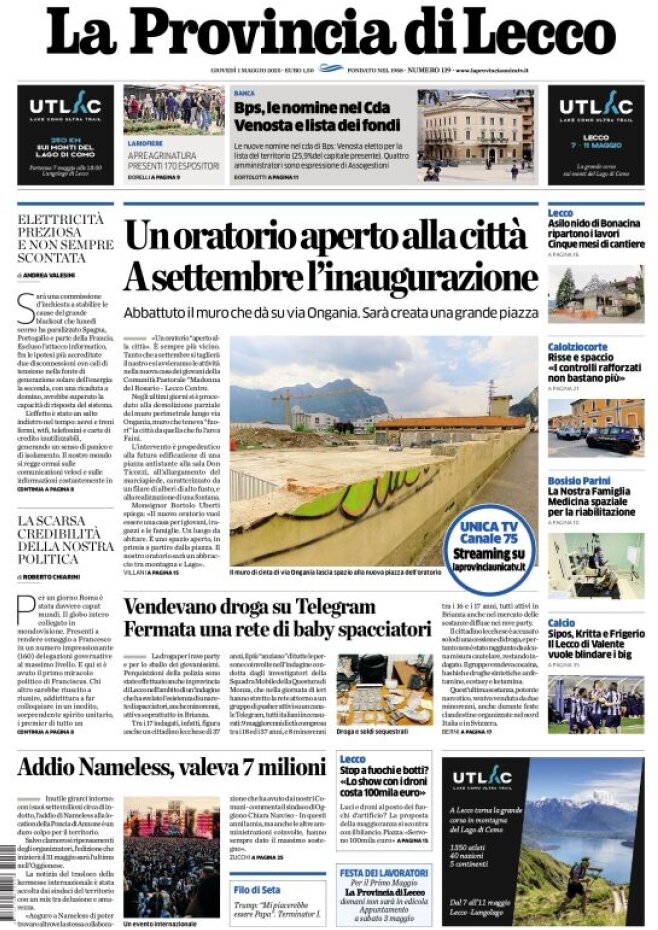 Prima Pagina La Provincia di Lecco 01/05/2025