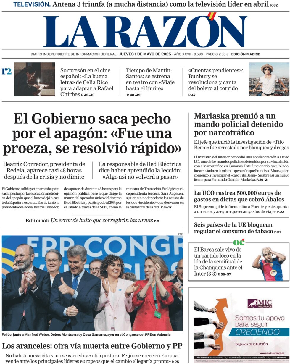 Prima Pagina La Razón 01/05/2025
