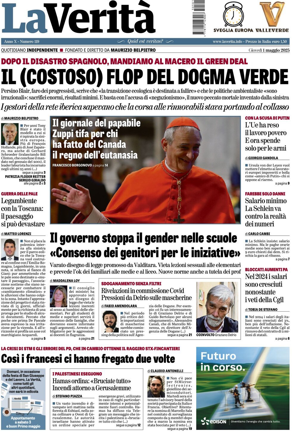 Prima Pagina La Verità 01/05/2025