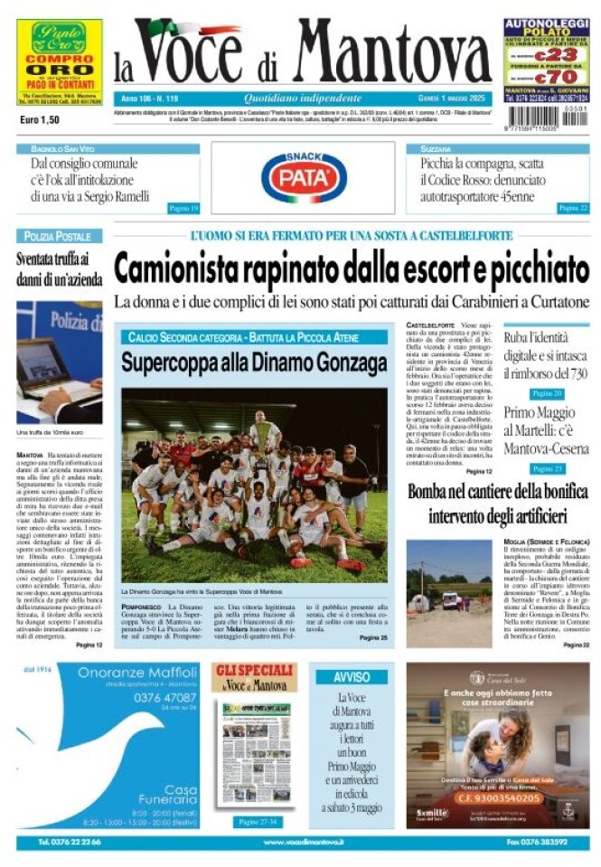 Prima Pagina La Voce di Mantova 01/05/2025