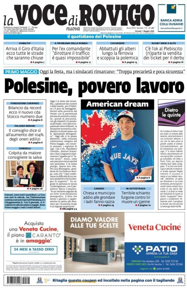 Prima Pagina La Voce di Rovigo 01/05/2025