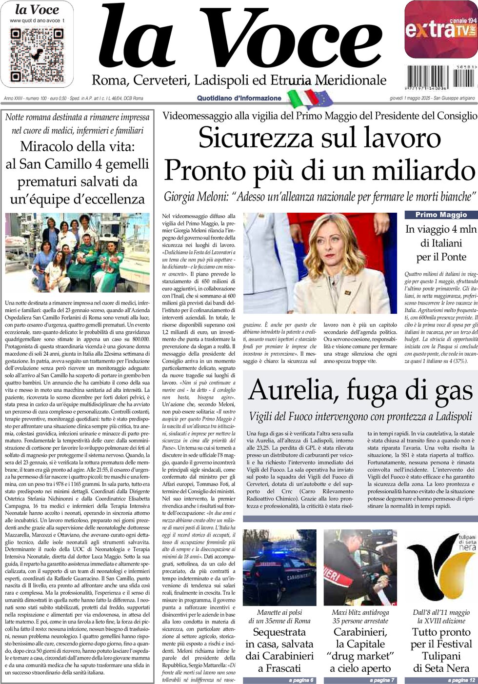 Prima Pagina La Voce (Roma) 01/05/2025