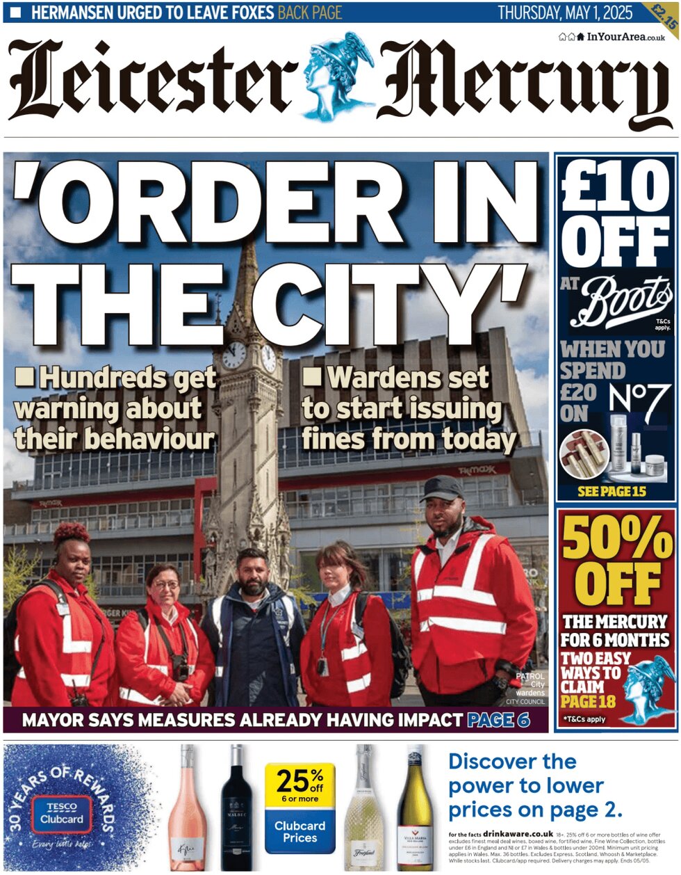 Prima Pagina Leicester Mercury 01/05/2025