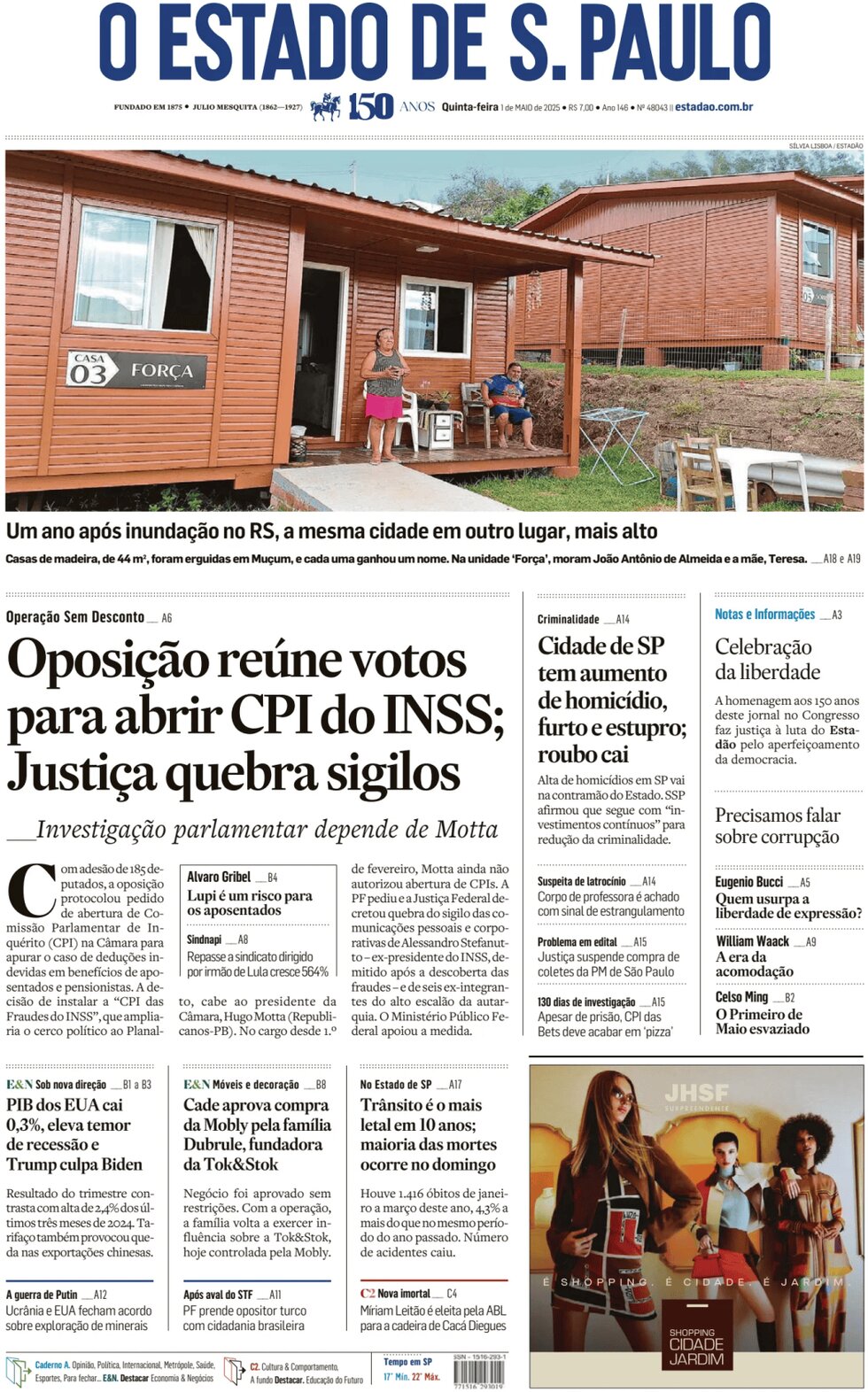 Prima Pagina O Estado de S. Paulo 01/05/2025