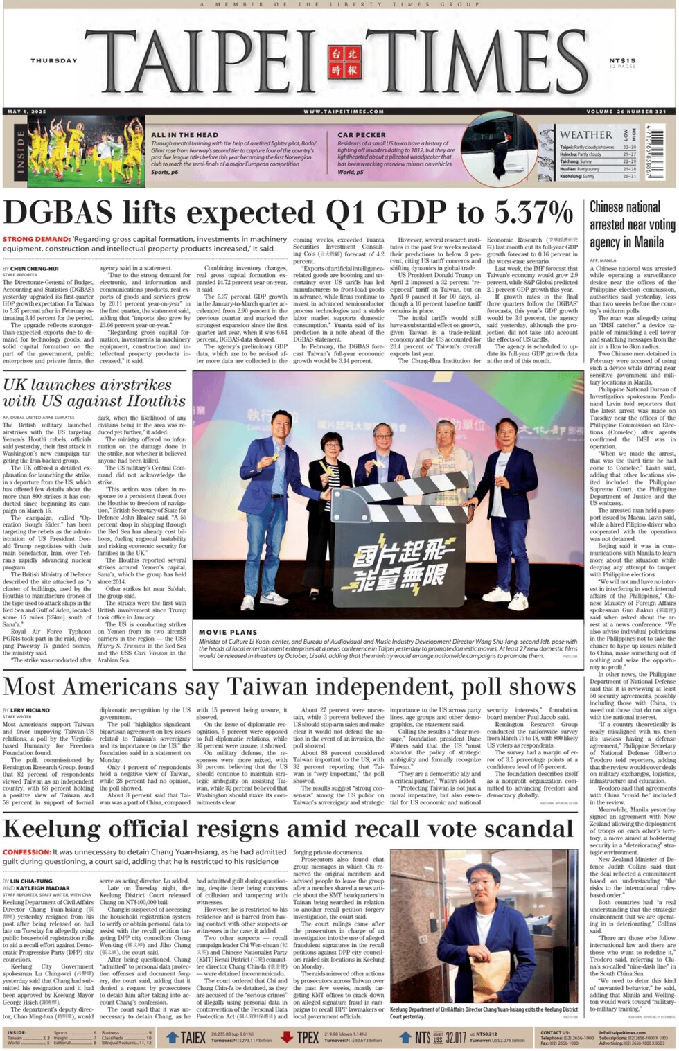 Prima Pagina Taipei Times 01/05/2025
