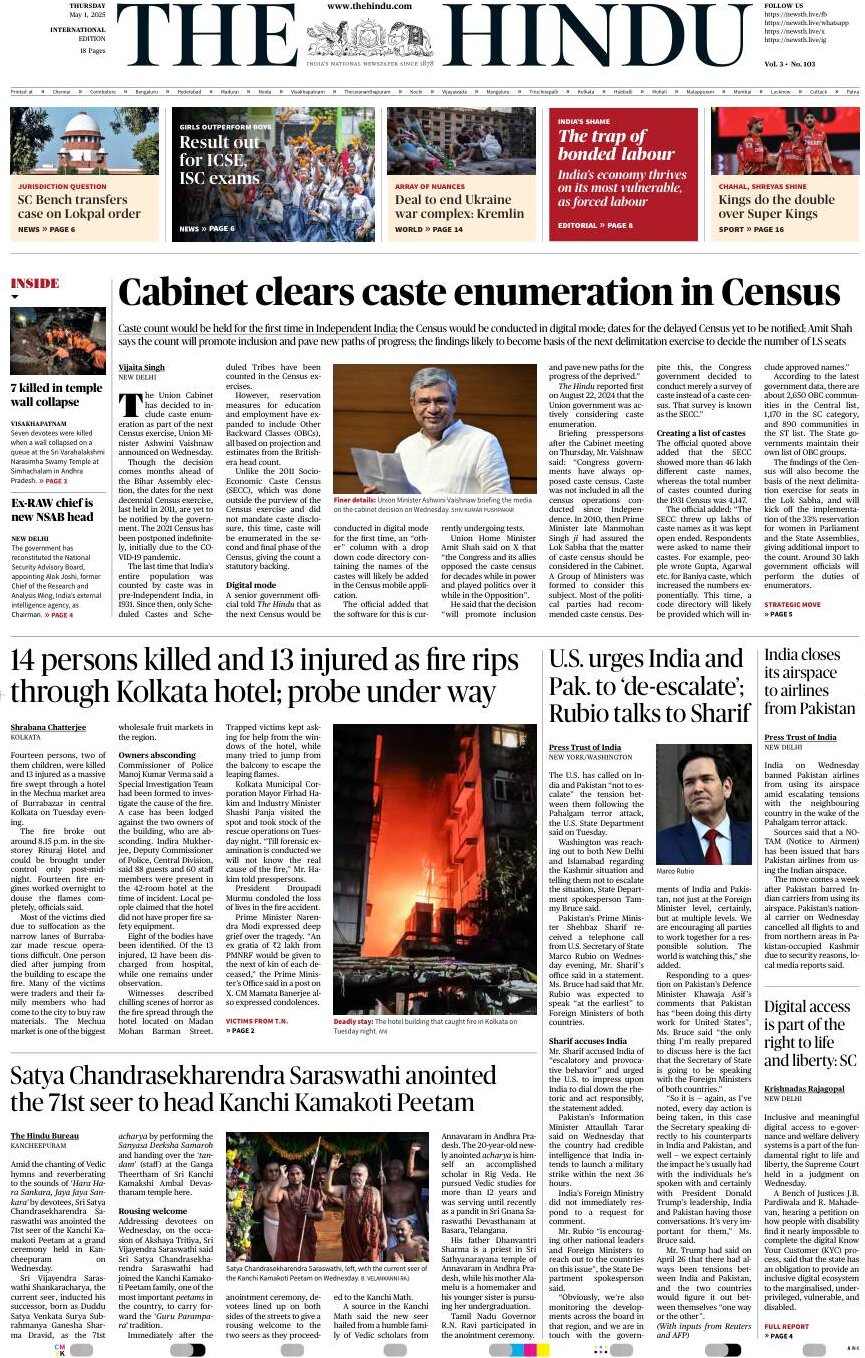 Prima Pagina The Hindu 01/05/2025