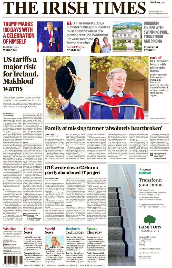 Prima Pagina The Irish Times 01/05/2025