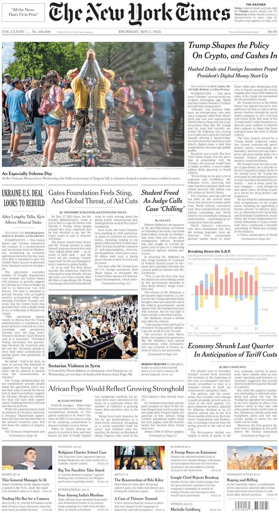 Prima Pagina The New York Times 01/05/2025
