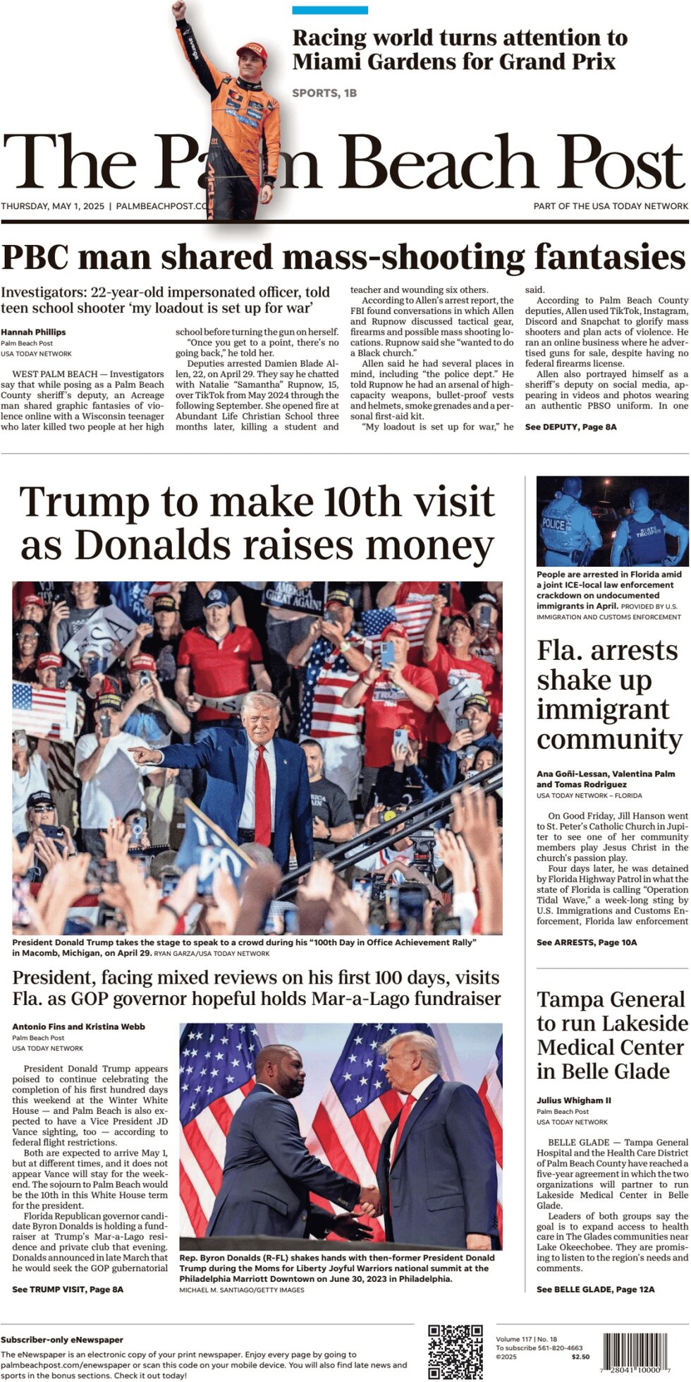 Prima Pagina The Palm Beach Post 01/05/2025