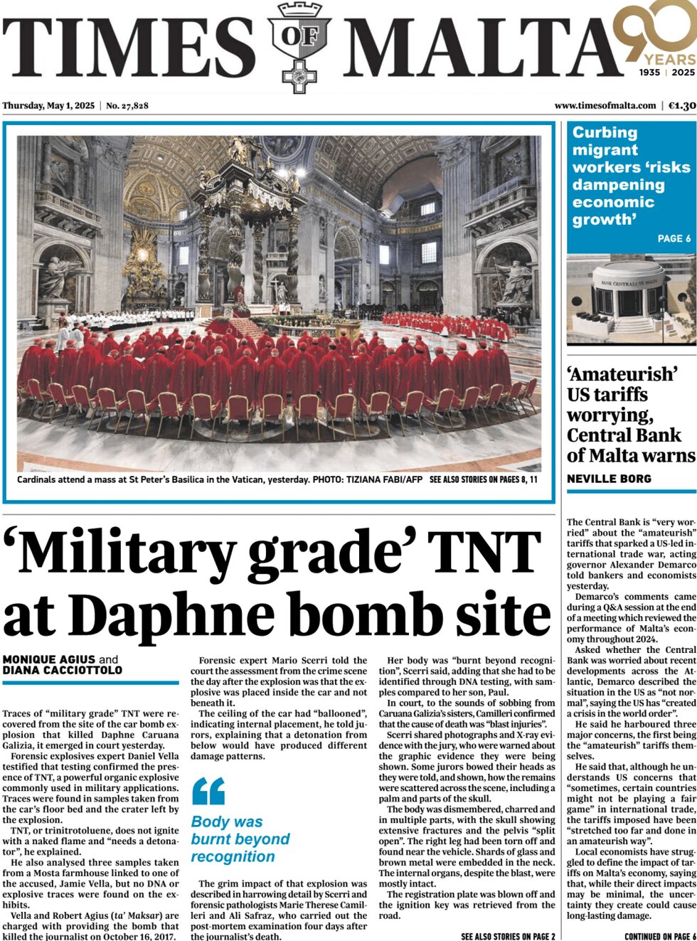 Prima Pagina Times of Malta 01/05/2025