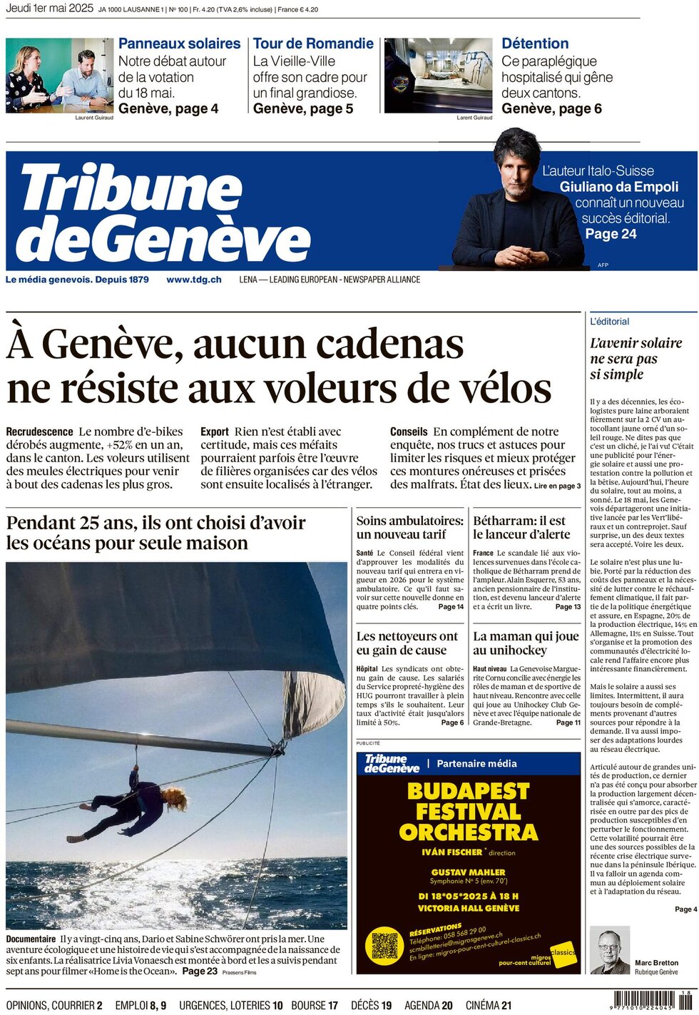 Prima Pagina Tribune de Genève 01/05/2025