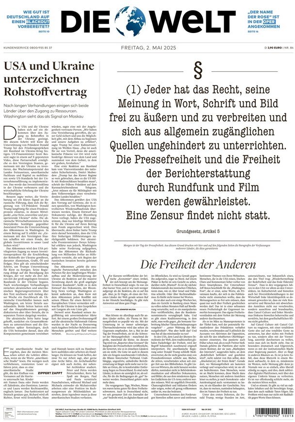 Prima Pagina Die Welt 02/05/2025