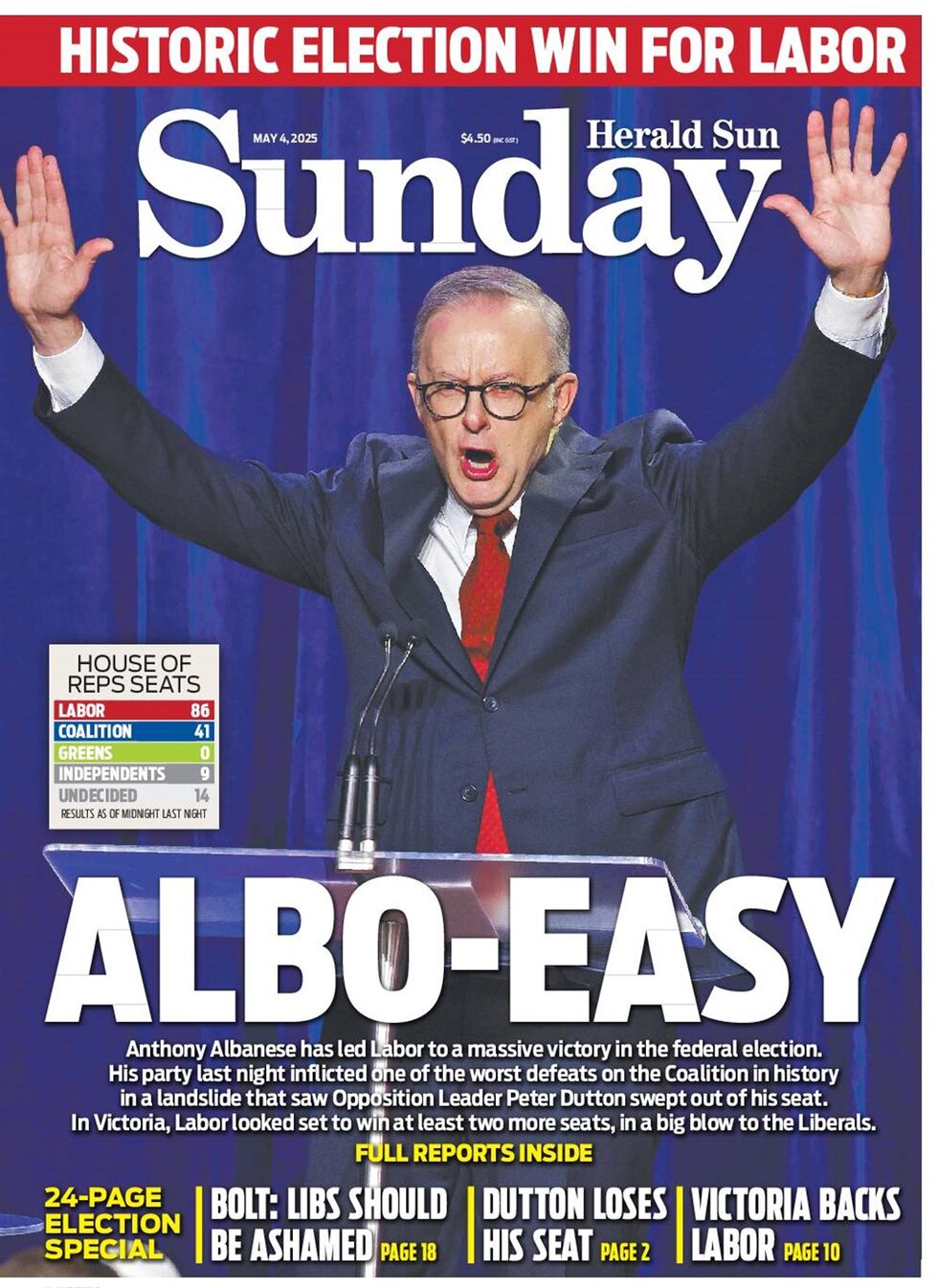 Prima Pagina Herald Sun 04/05/2025