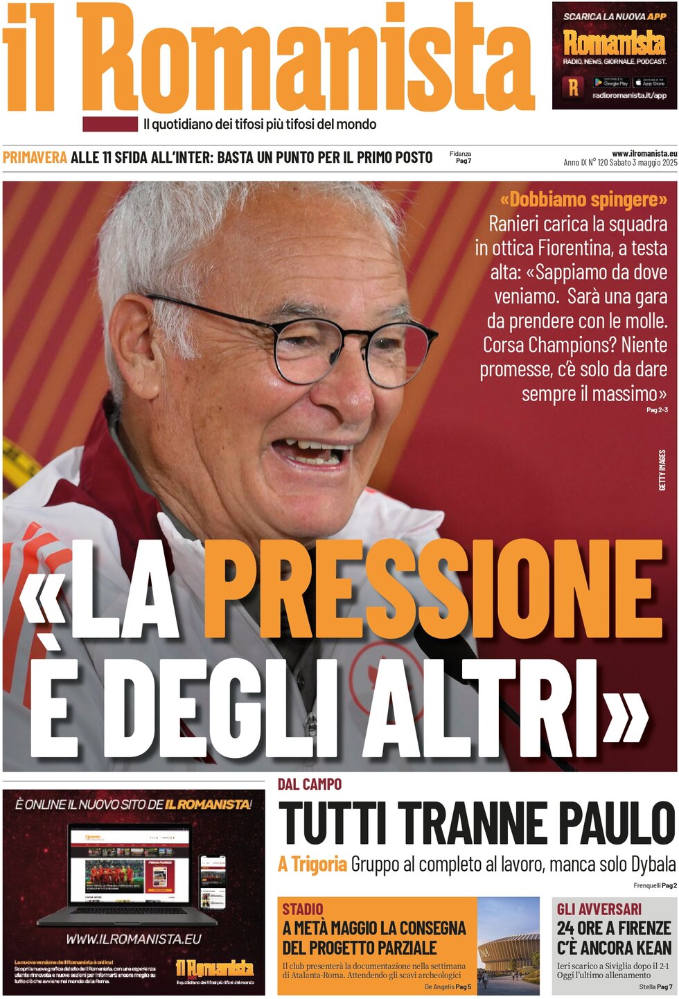 Prima Pagina Il Romanista 03/05/2025