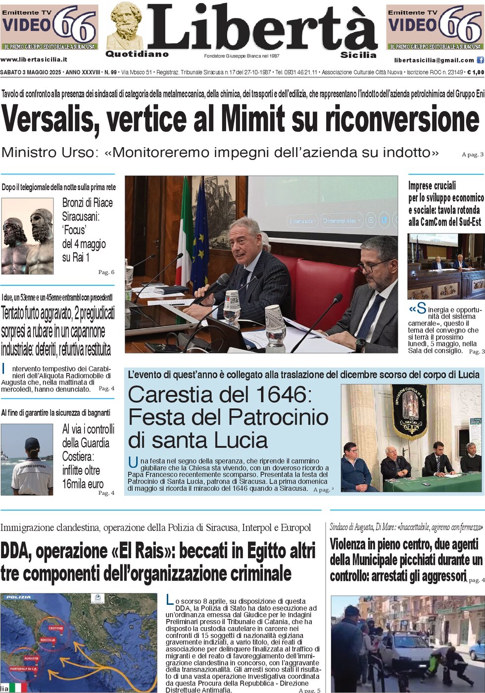 Prima Pagina Libertà Sicilia 03/05/2025