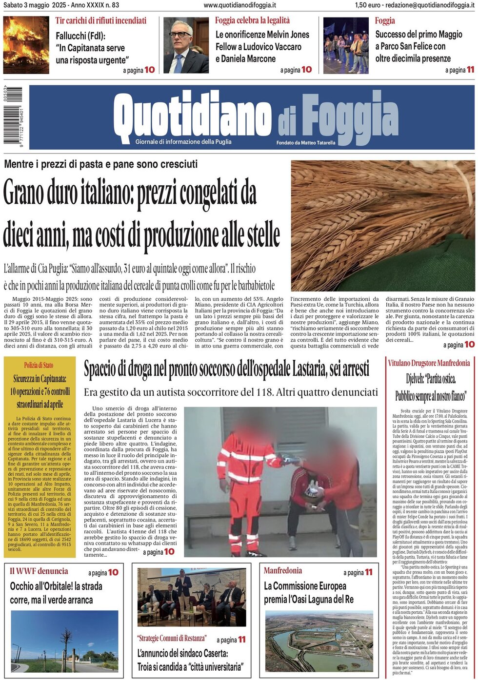 Prima Pagina Quotidiano di Foggia 03/05/2025
