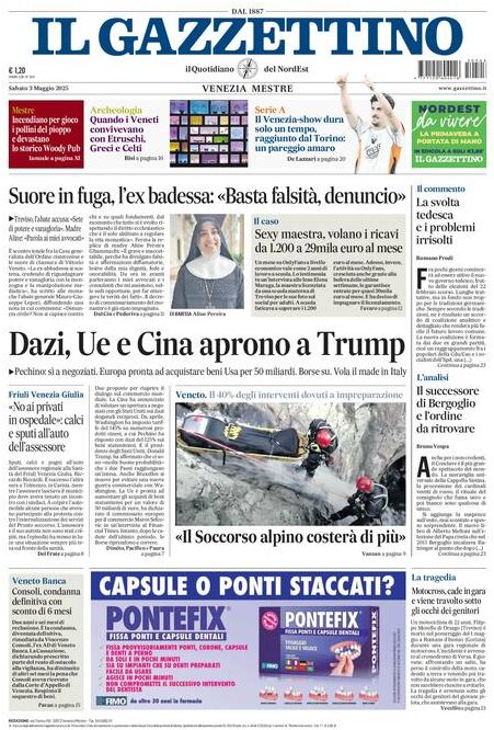 Prima Pagina Il Gazzettino 04/05/2025