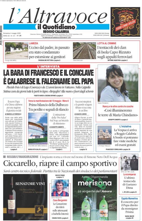 Prima Pagina Il Quotidiano del Sud (Reggio Calabria) 04/05/2025