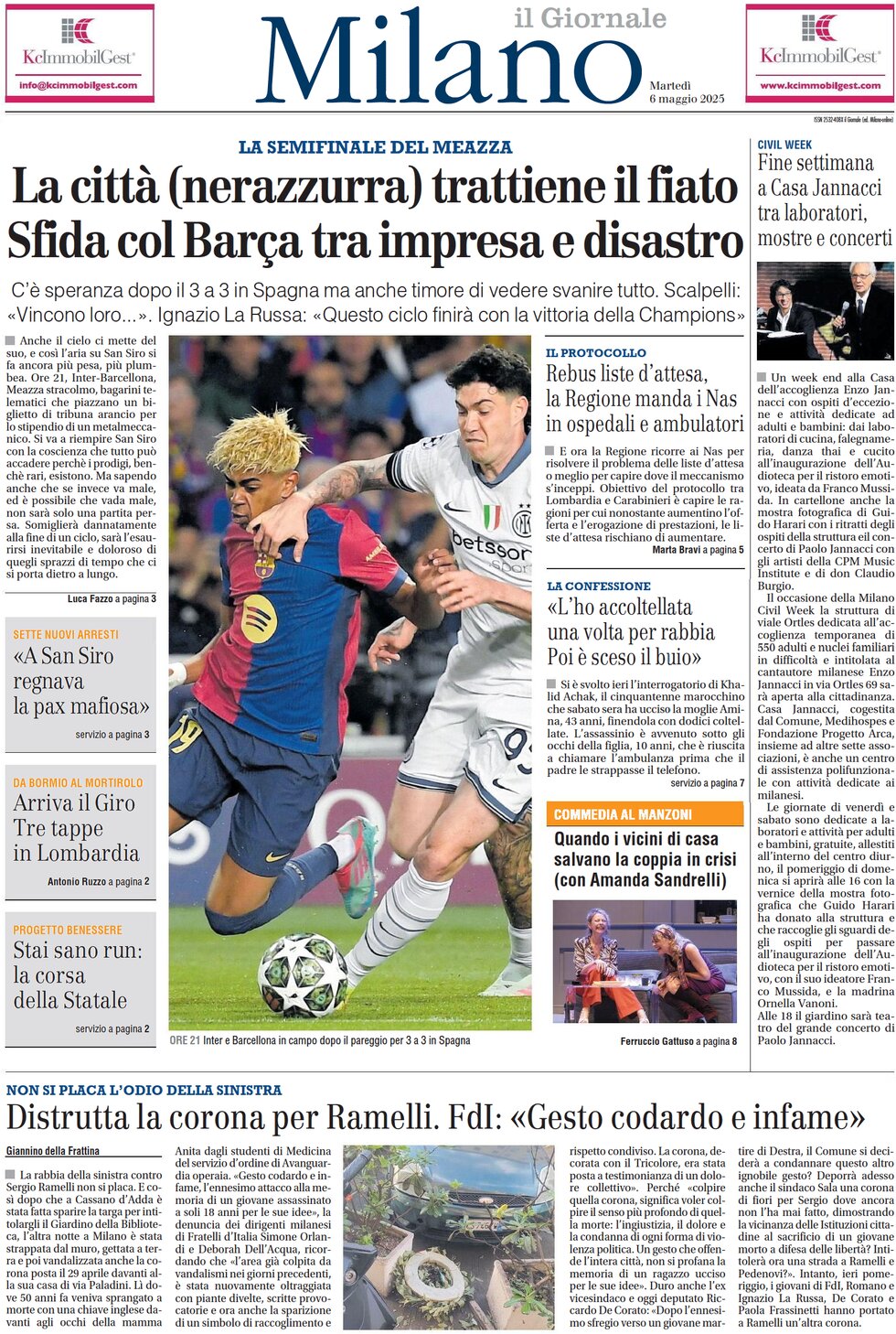 Prima Pagina Il Giornale (Milano) 06/05/2025
