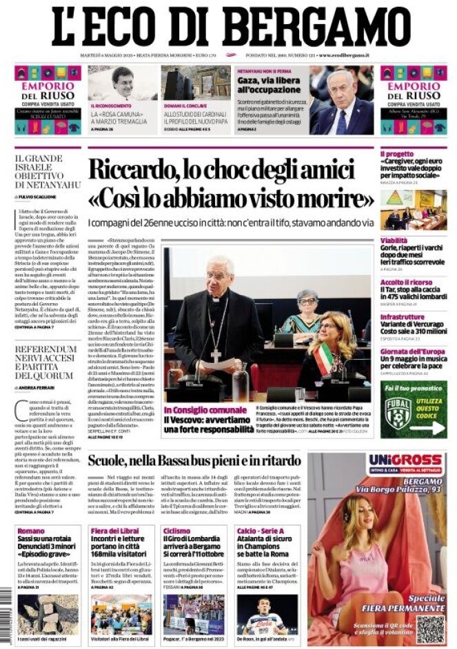 Prima Pagina L'Eco di Bergamo 06/05/2025