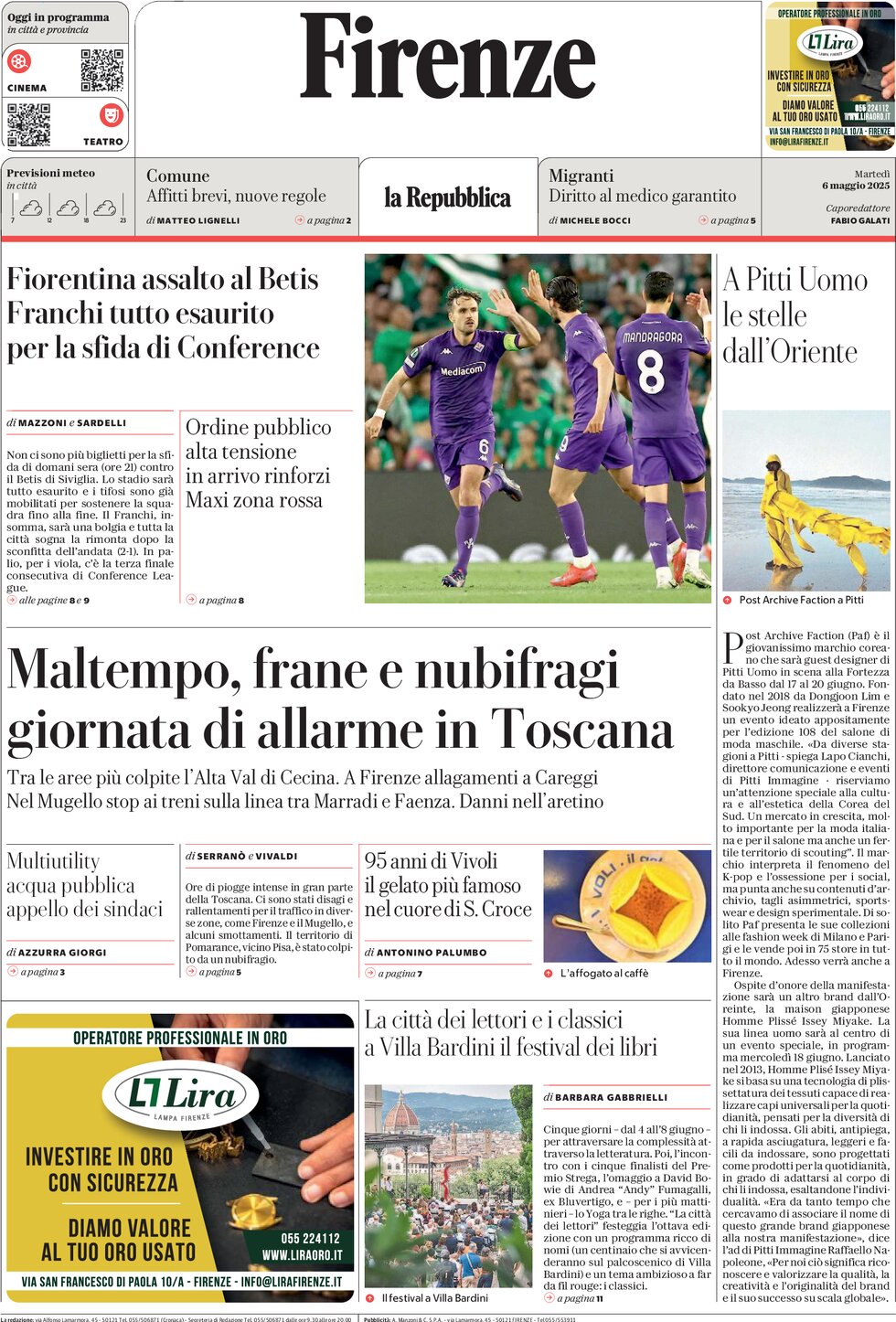 Prima Pagina La Repubblica (Firenze) 06/05/2025